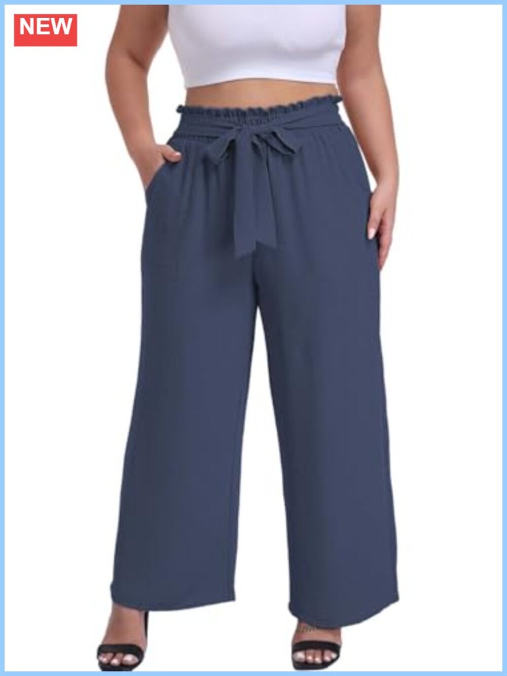 Plus Size Wide Leg High Waisted Dress Pants Business Casual Smocked Waist